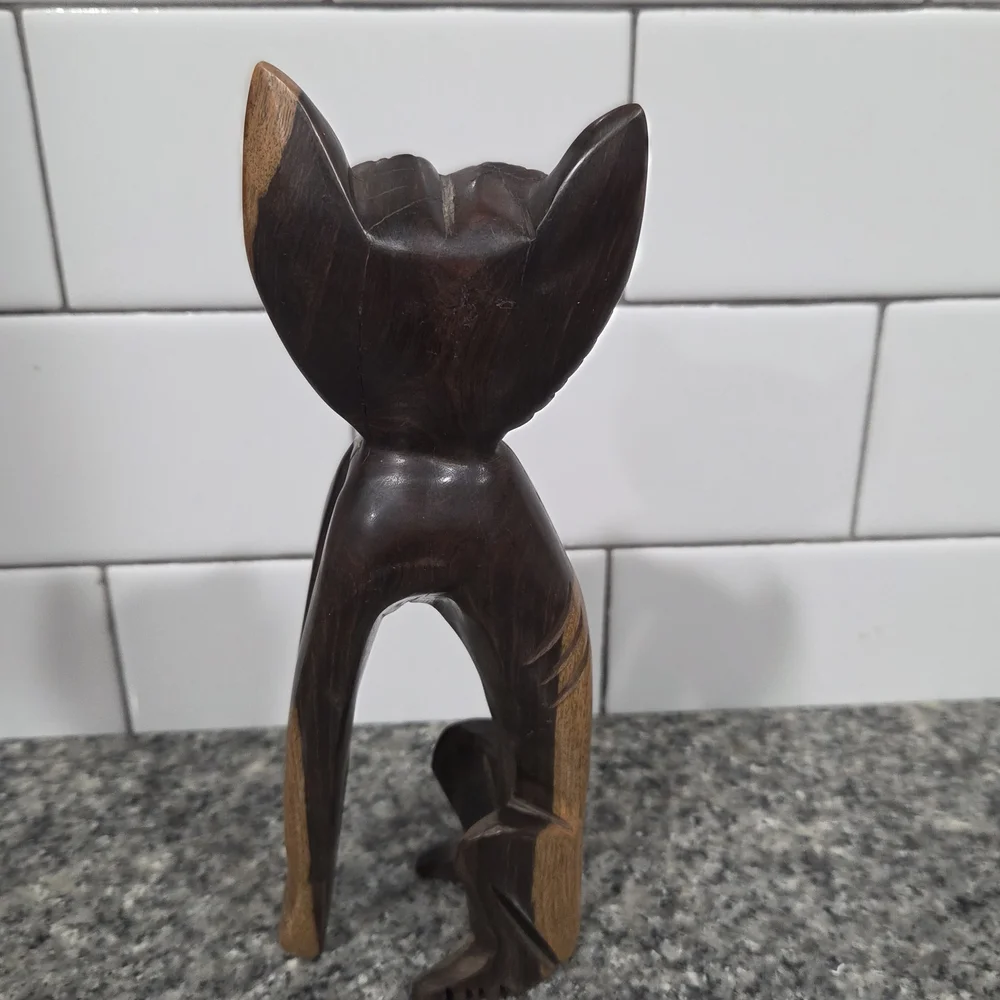 Wooden Carved Cat Figurine - Dark Brown - Picture 2 of 10